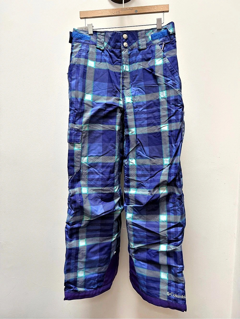 Columbia Bugaboo Insulated Ski Pants Kids Plaid Blue & Green Medium Size